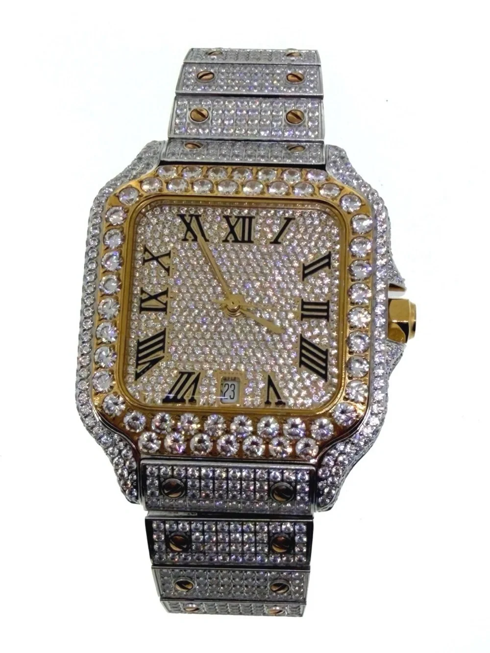 Gold and Silver Crystal Pave Women's Bracelet Watch